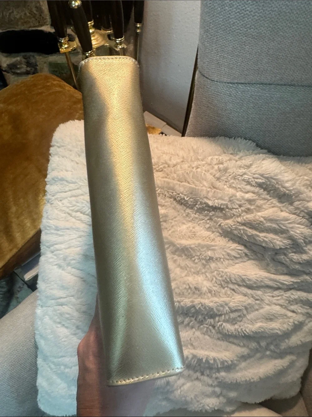 Neiman Marcus Metallic Gold Leather Pouch Clutch